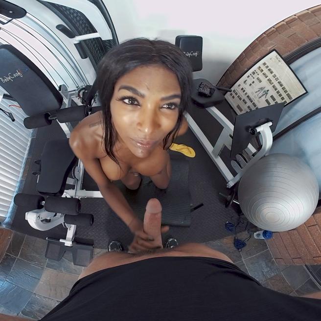 TS ebony gets anally nailed in the gym VR Porn Video