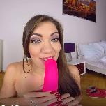 Hot babe with her pink dildo at the casting VR Porn Video