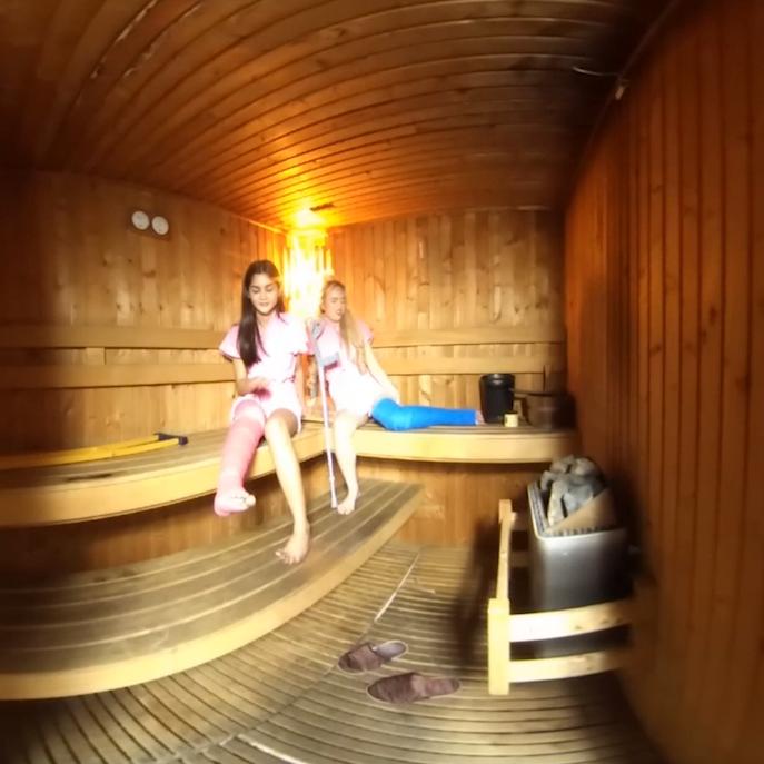 Two hot girls in sauna VR Porn Video